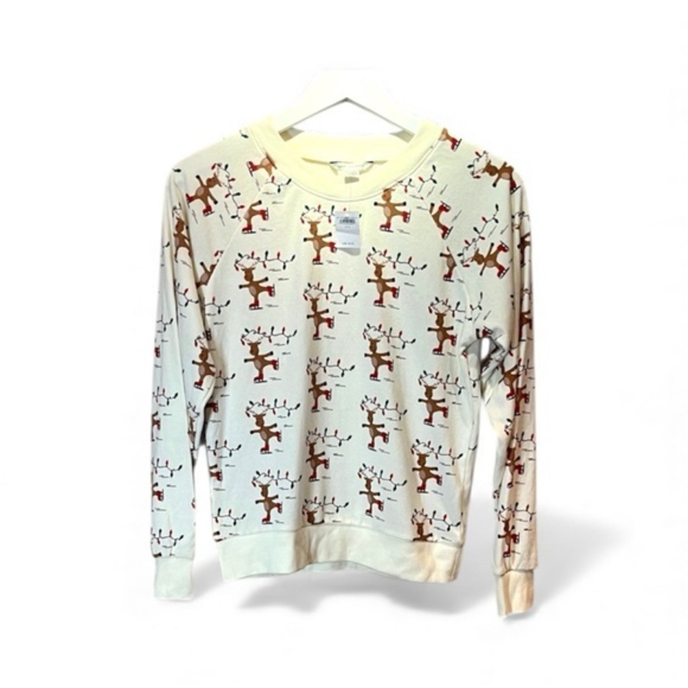 New American Eagle Women’s Rudolf Reindeer Crewneck pajamas fleece top XS NWT